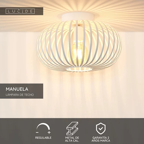 Lucide MANUELA - Lámpara de techo - Ø 39,5 cm - 1xE27 - Blanco - USP